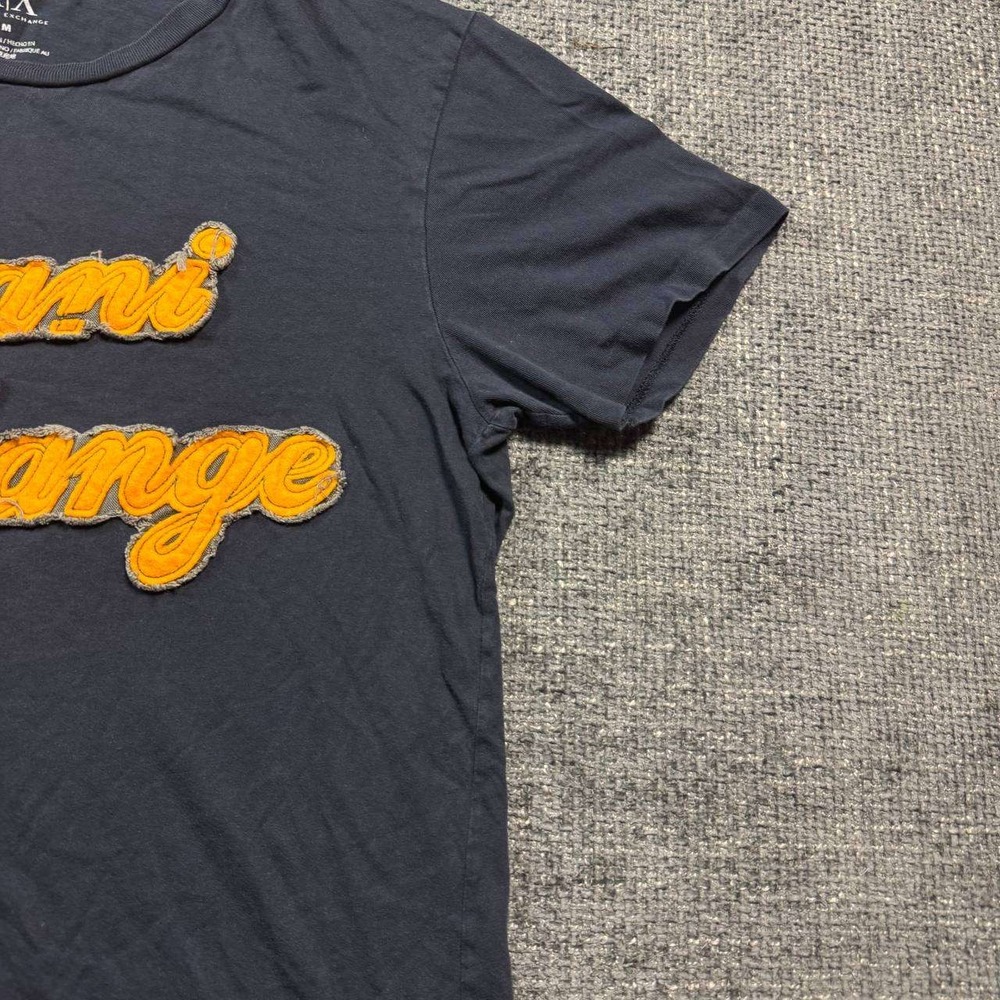Armani Exchange Graphic T-Shirt Mens Medium Navy Blue Chenille Logo Applique - Picture 3 of 11